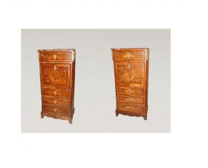 Coppia di secretaire stile Napoleone III del 1800 con marmo intarsi e bronzi