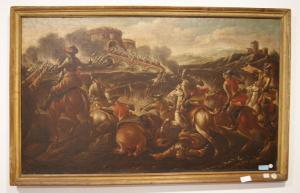 Par de óleos sobre tela italianos do século XVII retratando uma Batalha