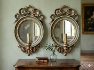 Pair of Louis XVI Style Carved Wood Wall Sconces - Well-preserved_car 3461