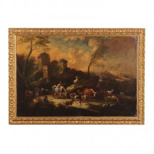 Pintura Antiga Paisagem Escola Italiana Séc. XVIII