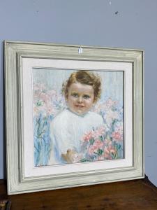 Antique Liberty style painting, girl with flowers, signed, 75x73 cm
