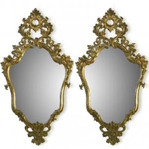 Italian Pair of 18th Century Louis XV Carved Mecca Mirrors