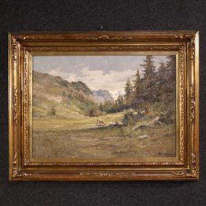Italian landscape painting signed Giuseppe Gheduzzi from the 20th century