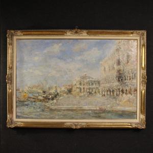 Great painting signed by Luigi Mantovani, View of Venice with the Doge's Palace