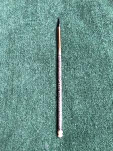Caneta de prata com decorações de volutas folheais.
