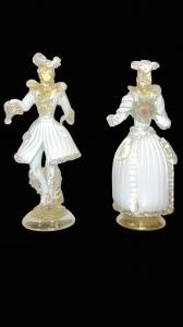 Coppia maschile e femminile - maschere goldoniane in vetro.A.Ve.M. Murano.