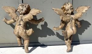 Pareja de grandes ángeles de madera policromada - Foto 10