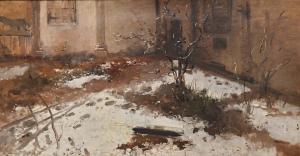 "Innenhof, Mailand" Öl auf Leinwand, frühes 20. Jahrhundert