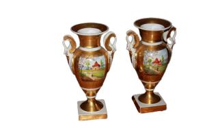 Pair of Old Paris French Vases from the 1800s with Landscape Paintings