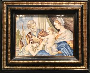 Majolika-Formella mit Darstellung der Heiligen Familie. Giovanni Grue? (1698-1752). Castelli d'Abruzzo.