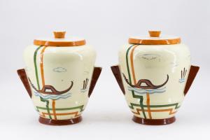 Pair of Vases, Art Deco, Faenza Ceramics, "Venice," 1930s