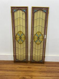 Coppia di vetrate cattedrale rilegate al piombo primo 900 - 157,5x43 cm
