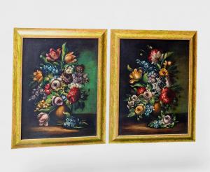 Pair of still lifes with flowers