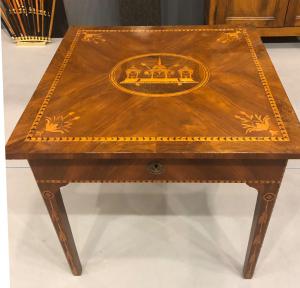 Walnut writing desk with inlays. Lombardy