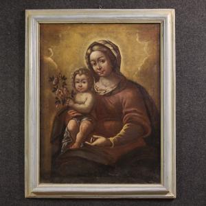 Antikes italienisches Gemälde, Madonna mit Kind, aus dem 17. Jahrhundert
