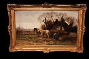 Ölgemälde auf Leinwand, das eine ländliche Szene darstellt, signiert Cor Bouter 1888-1966 (C.Verschuur).
