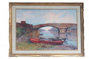 Angiolo Volpe (Livorno 1943) - Boote am Arno