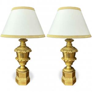Pair of Italian Empire Gilt Wood Table-lamps Early 19th Century