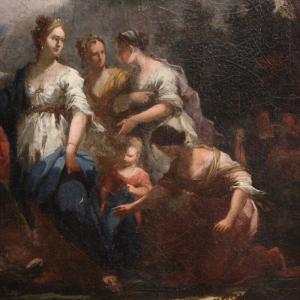 Antico quadro veneziano del XVIII secolo, Mosè salvato dalle acque - Foto 10