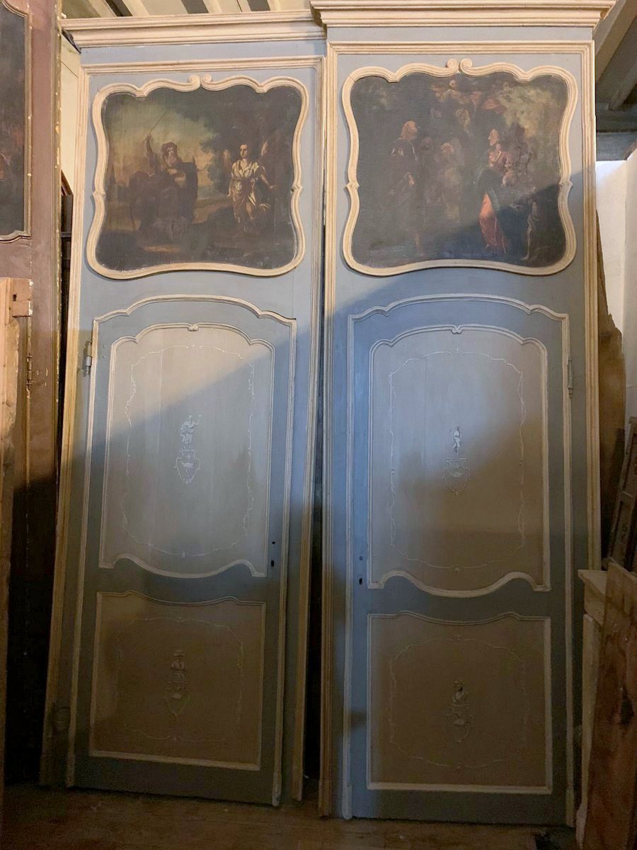 pts721 - n. 6 lacquered doors with frame and painting, cm W 115 x H 338