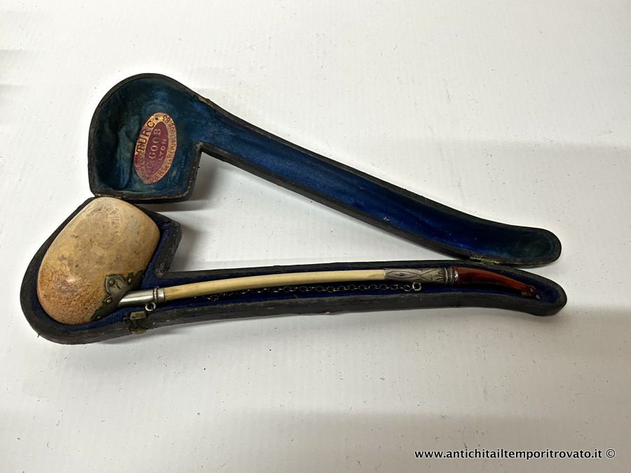Antica pipa francese da lettura Churchwarden in schiuma di mare (sepiolite) 
