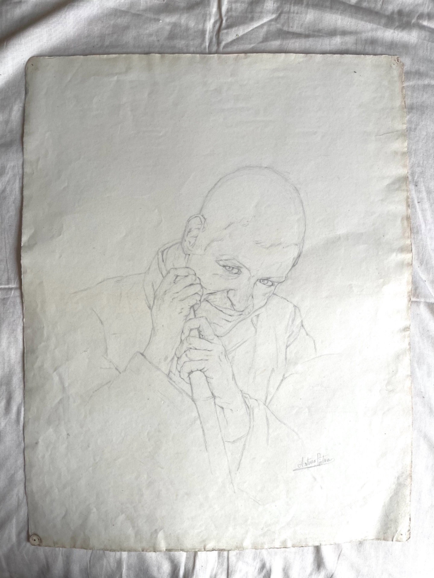 Disegno a matita su carta, figura maschile.Arturo Pietra.Bologna.