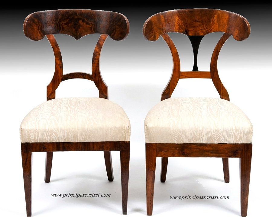 Vienna c. 1820, early Biedermeier period by early designers. Rare pair of Biedermeier "hat-shaped" chairs.