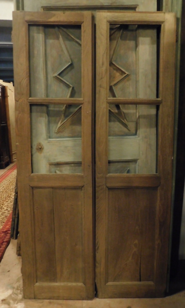 pti693 - Kastanientür mit Glas, 19. Jahrhundert, Maße: B 100 x H 191 cm