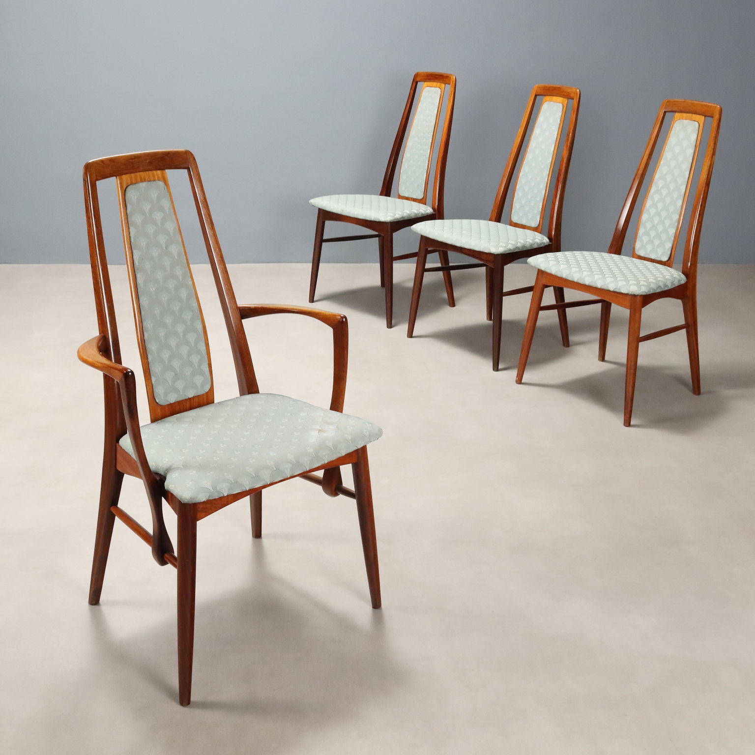 Vintage Dining Chairs Wood Fabric Denmark Koefoeds 1960s Original Design
