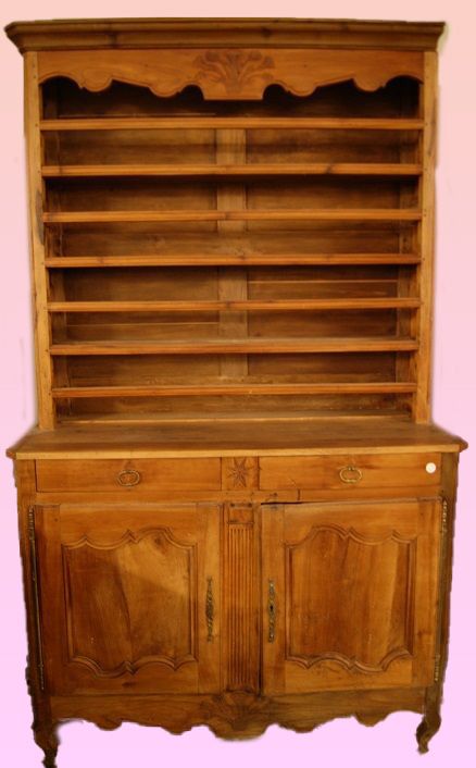 Antica credenza piattaia francese Provenzale del 1800 doppio corpo in ciliegio