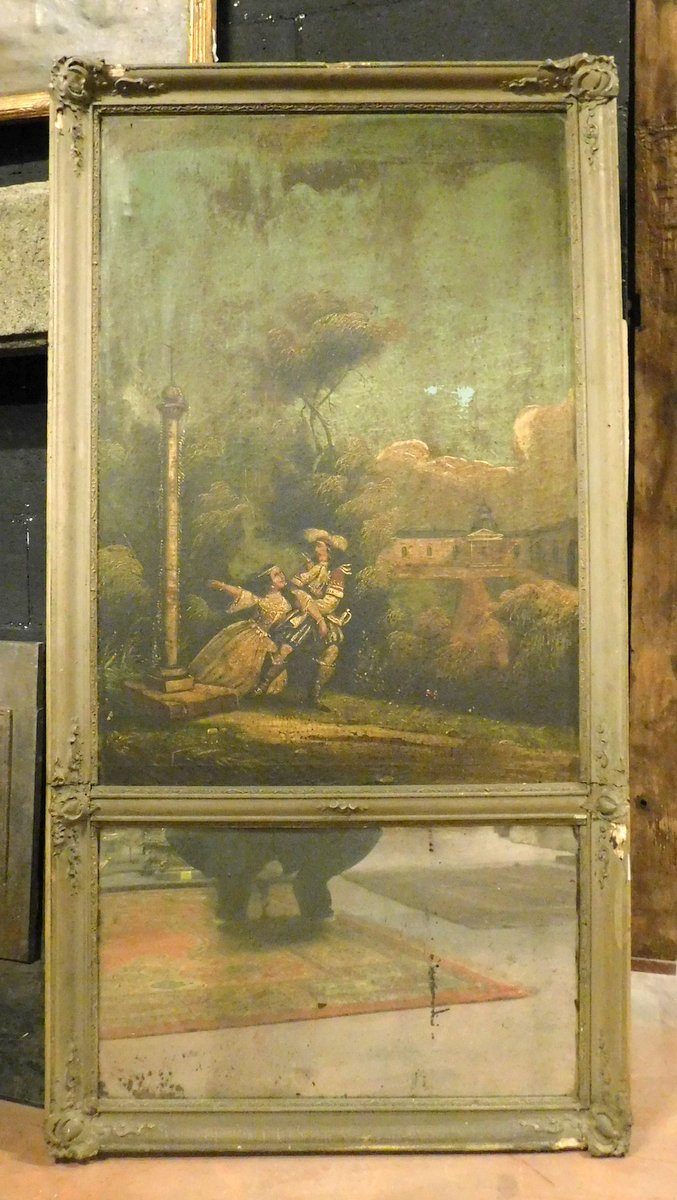 specc252 - Spiegel mit Leinwandgemälde, 19. Jahrhundert, B 76 x H 143 cm