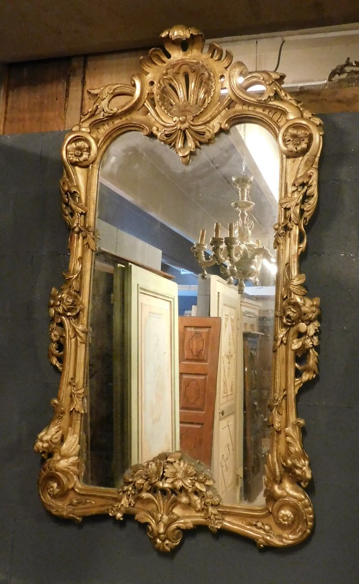 SPECC218 - Carved and gilded wooden mirror, late 18th century, dimensions cm W 80 x H 146