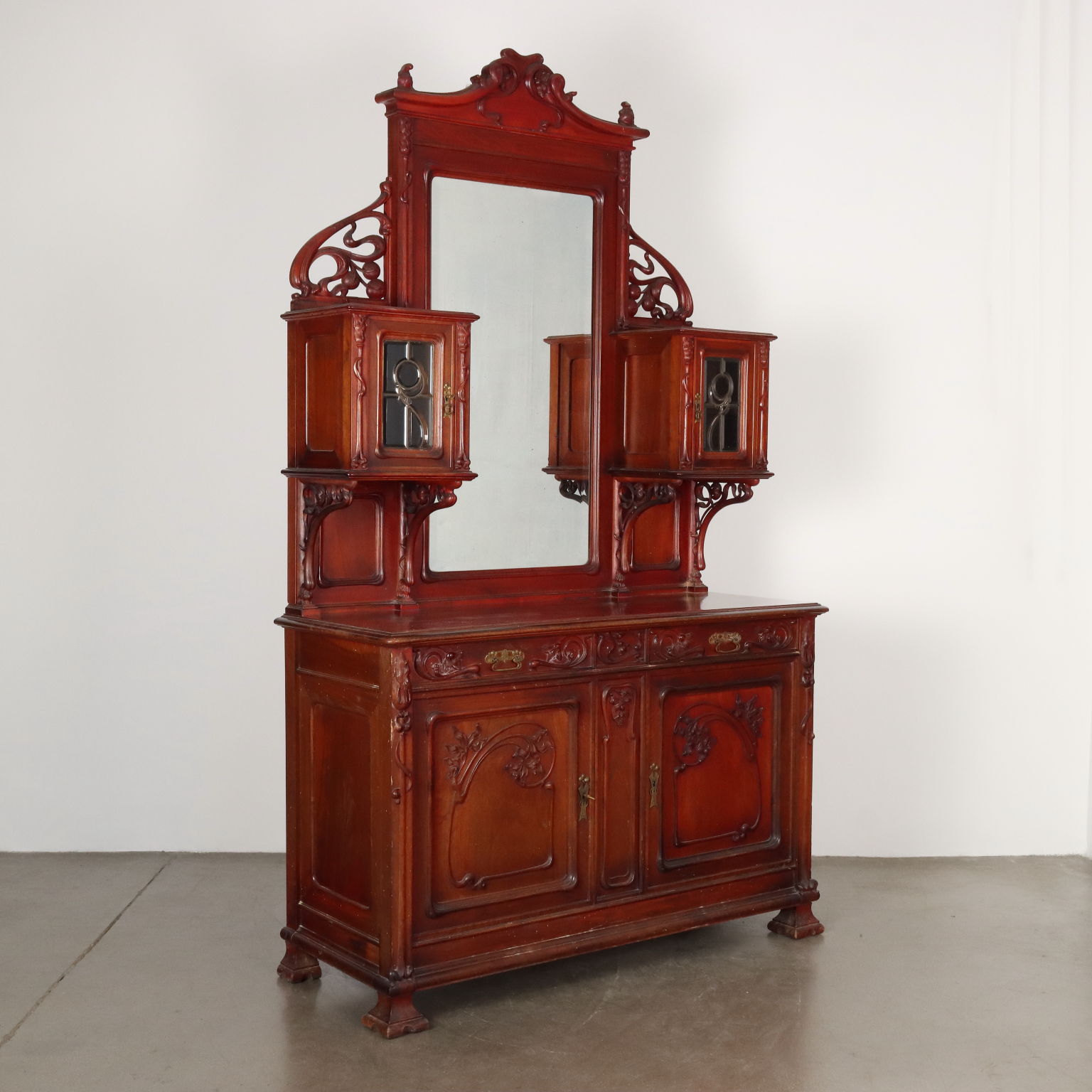 Buffet Art Nouveau Antique Noyer Ornements Tiroir Italie XIXe Siècle Original
