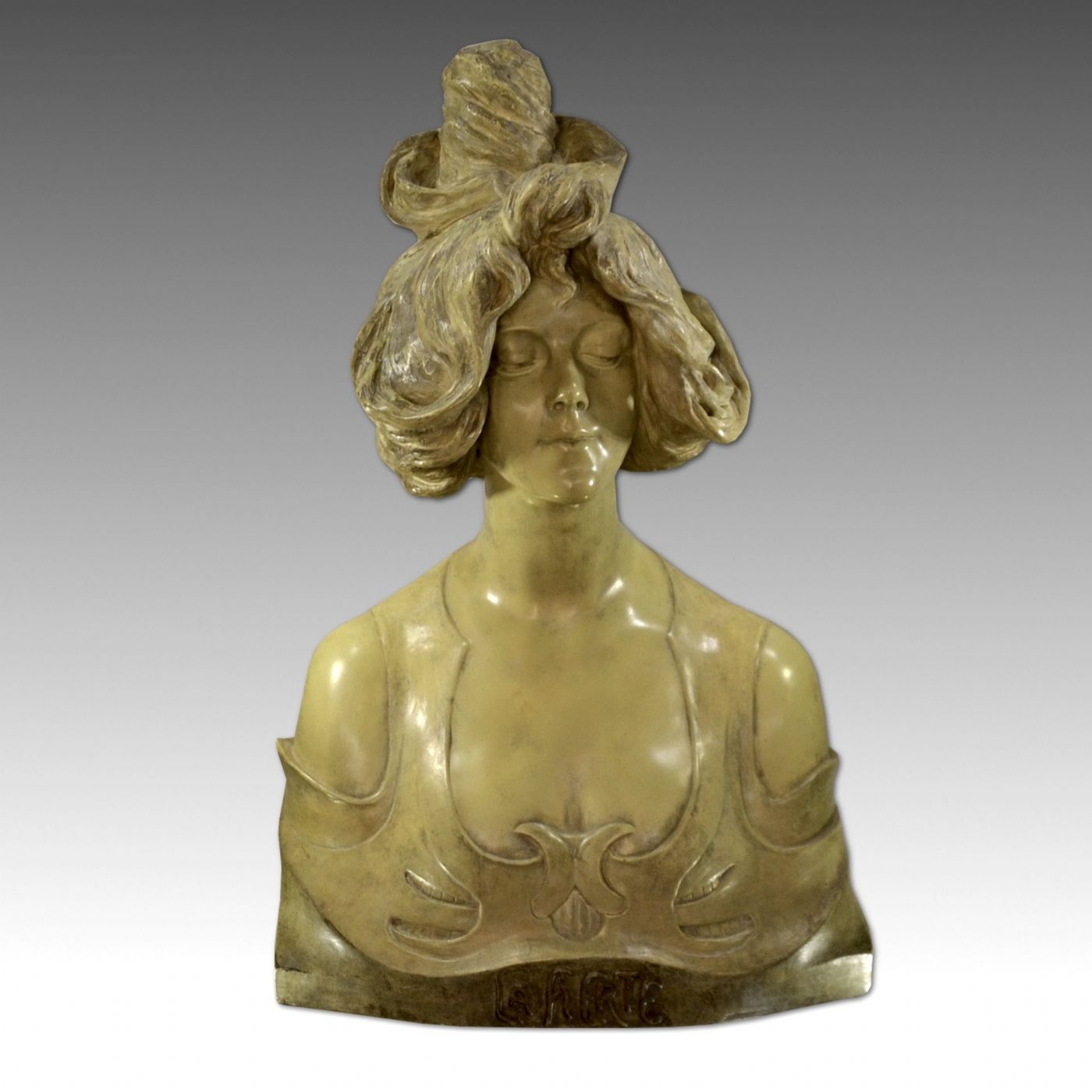 GOLDSCHEIDER 'LA FIERTE', signed HANIROFF, antique bust sculpture