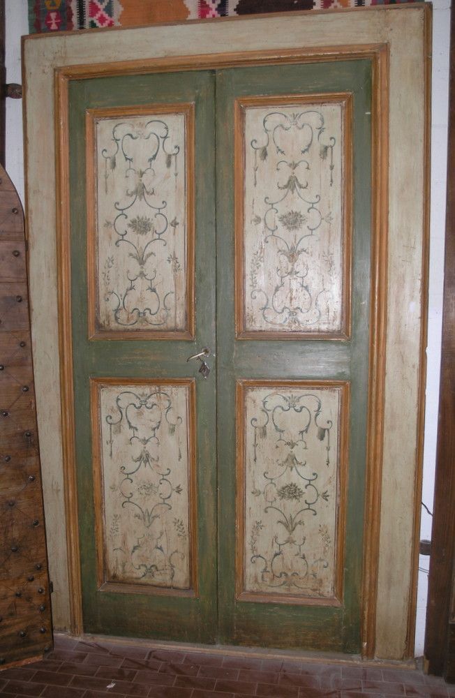ptl270 lacquered and painted door from the 1700s, frame size cm 150x240 max