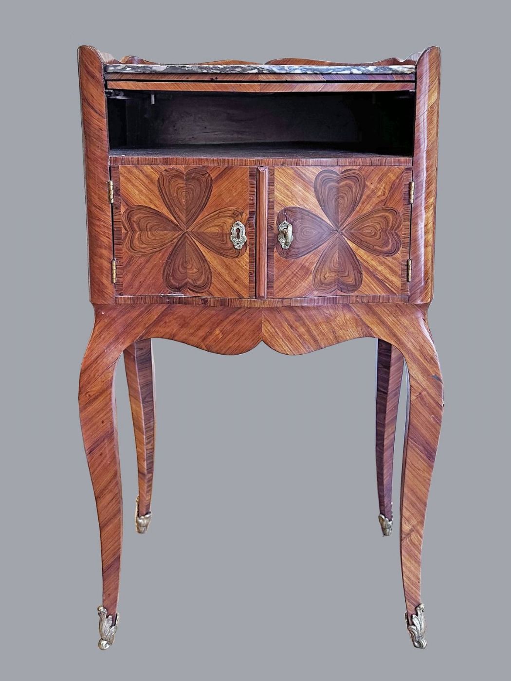 Nachttisch Louis XIV furniert mit Violett und Rosenholz, Genua, erste Hälfte 18. Jahrhundert
