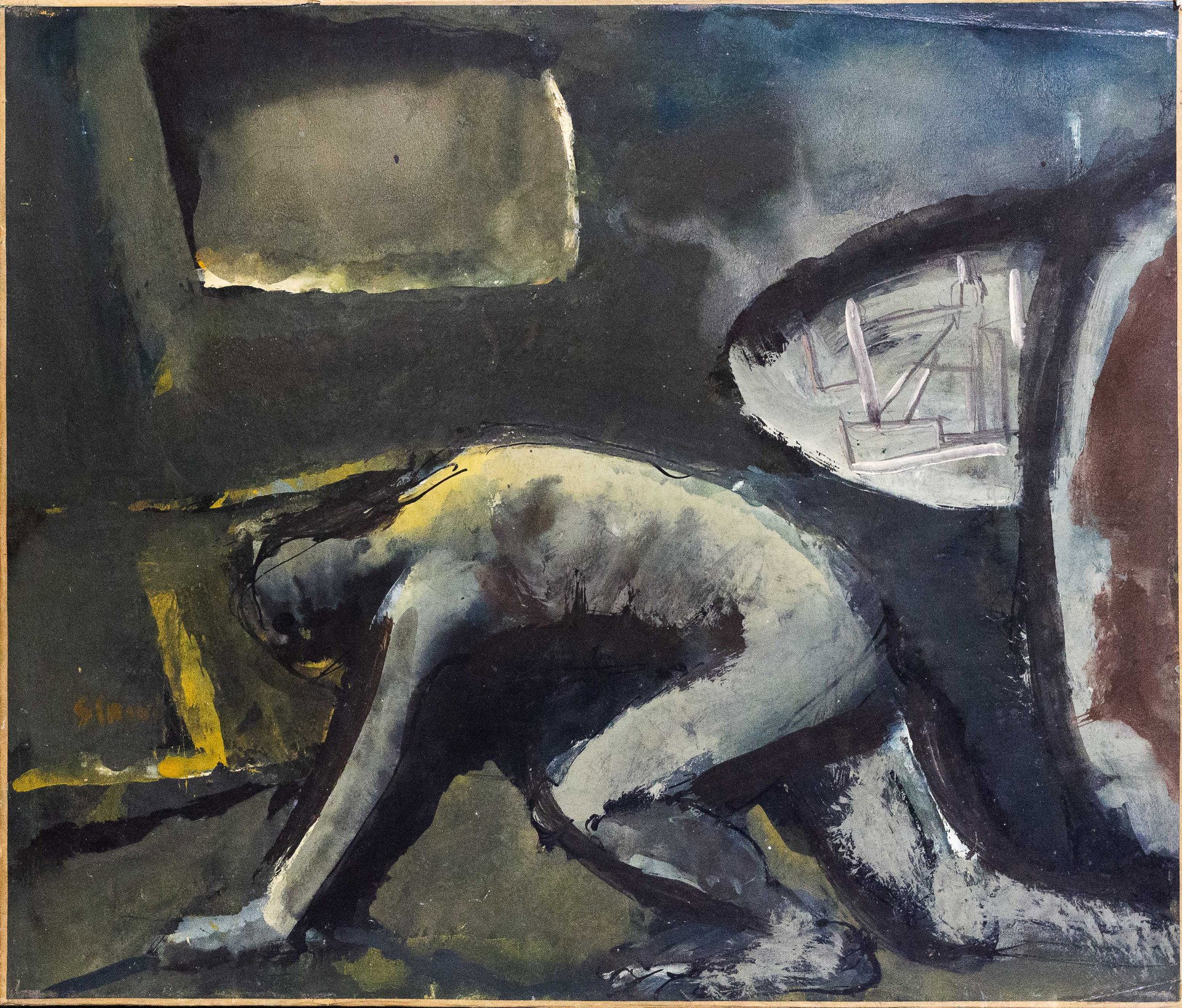 Mario Sironi, "Composizione con figura", tempera, china e matita, firmato, circa 1948/1952