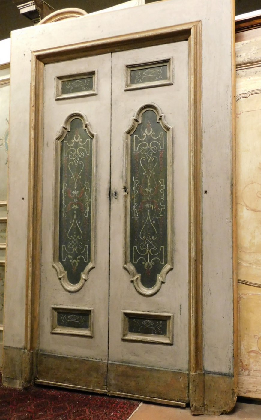 ptl483 - puerta lacada del siglo XVIII, con marco de 160 cm x 250 cm de alto