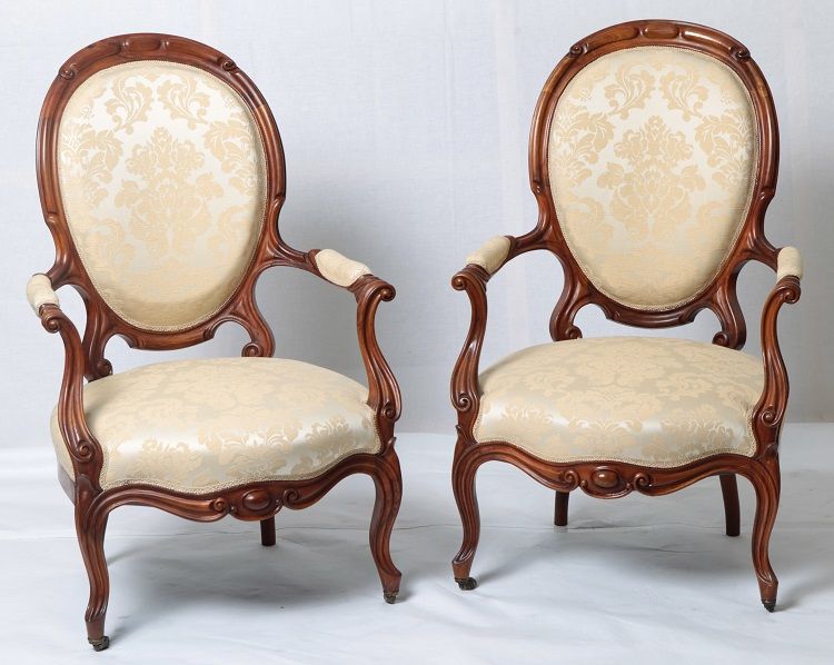 Paar antiker französischer Medaillon-Sessel aus dem 19. Jahrhundert im Louis-Philippe-Stil