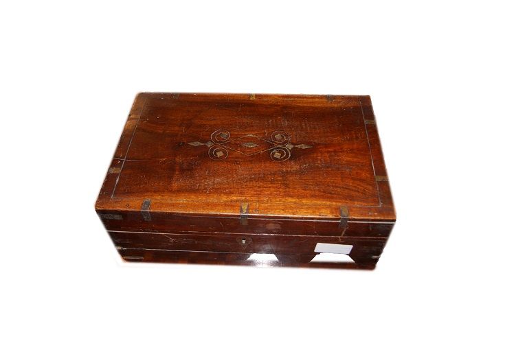 English 1800s portable travel writing desk with brass inlay