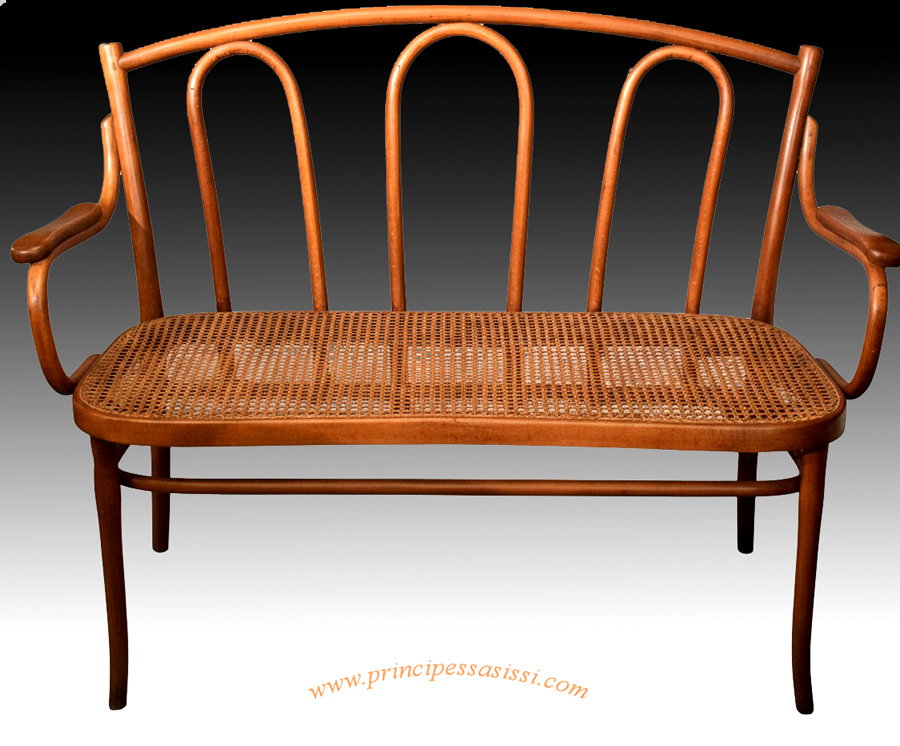 Rare et exquis divan original de la manufacture Thonet de la phase de production de 1870-80 environ avec poinçon à chaud de la manufacture.
