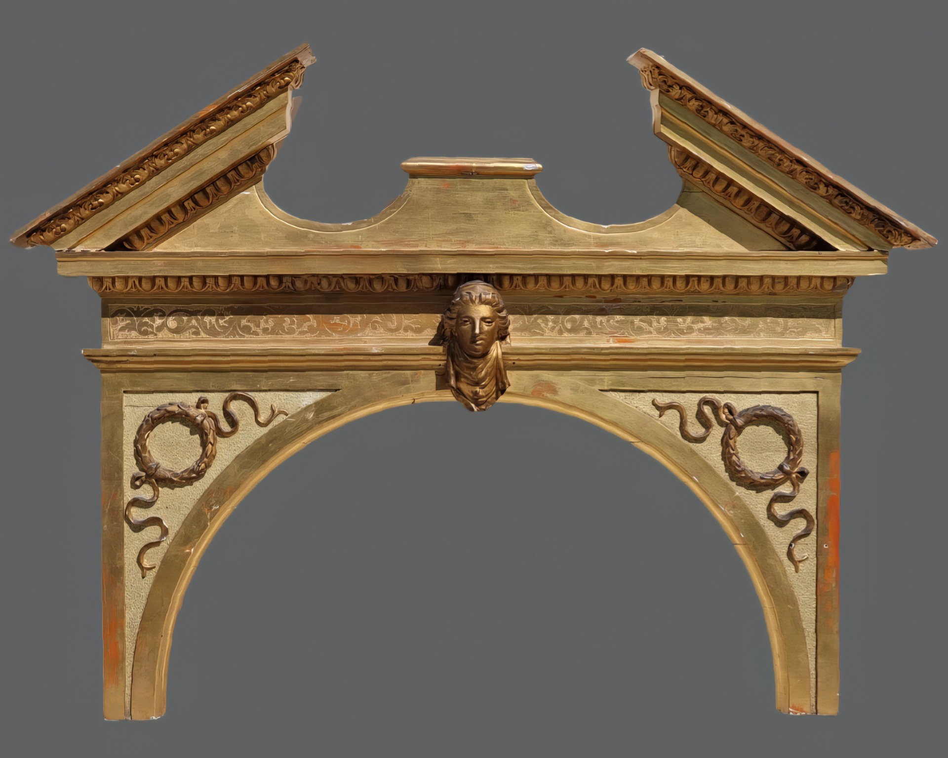 Gran friso decorativo dorado en pastilla, ámbito norte italiano, periodo Imperio (primer cuarto