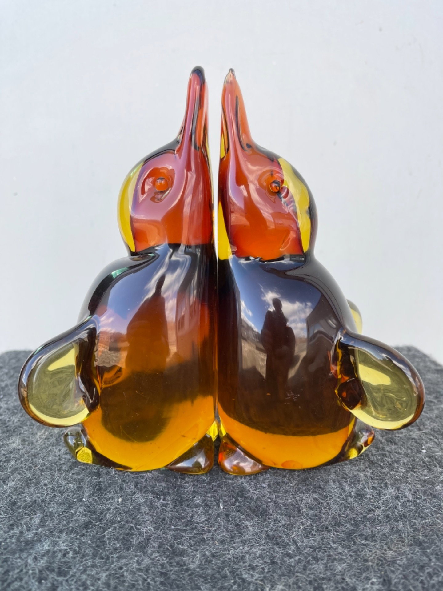 Coppia di pinguini ( fermalibri?) in vetro sommerso.Flavio Poli per Seguso.Murano
