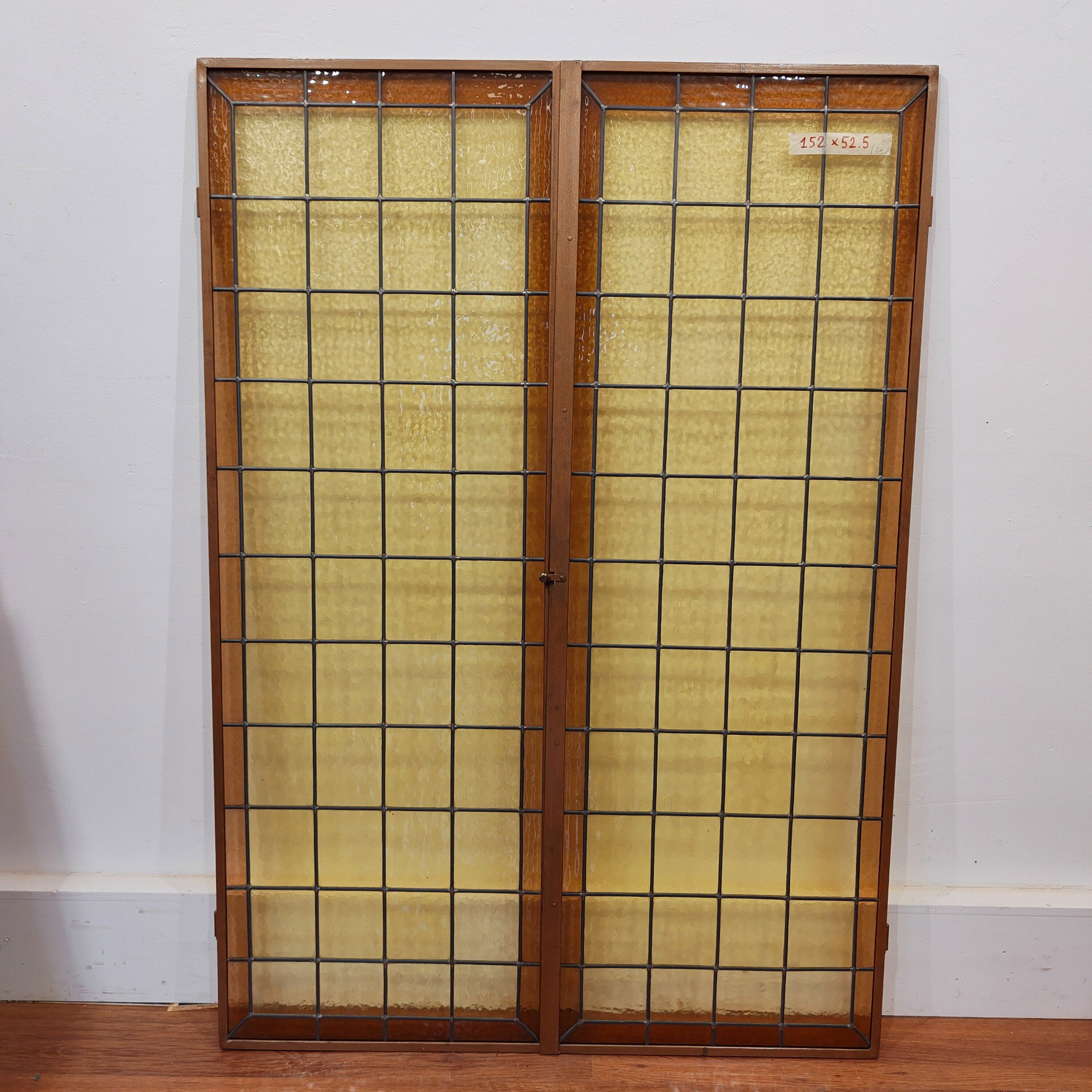 Pair of early 20th-century leaded cathedral windows, 152X52.5 cm