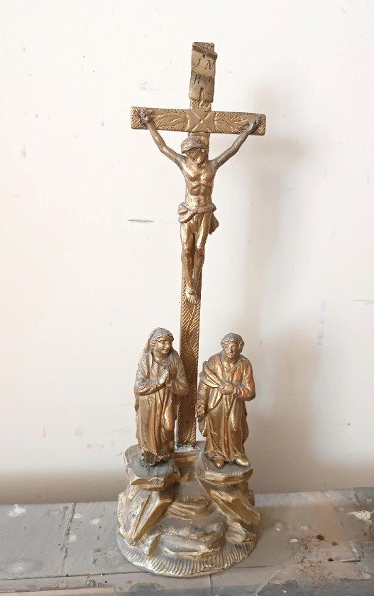 crocifisso antico crocifissione golgota legno dorato XIX secolo