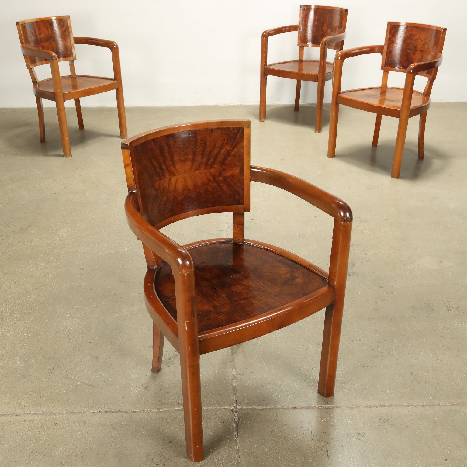 Vintage Burr Walnut and Beech Armchairs, Italy, 1940s