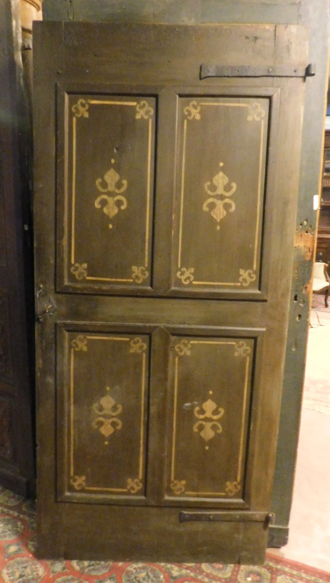 ptl521 - Porte en bois à 4 panneaux peints, époque XIXe siècle, cm L 88 x H 190