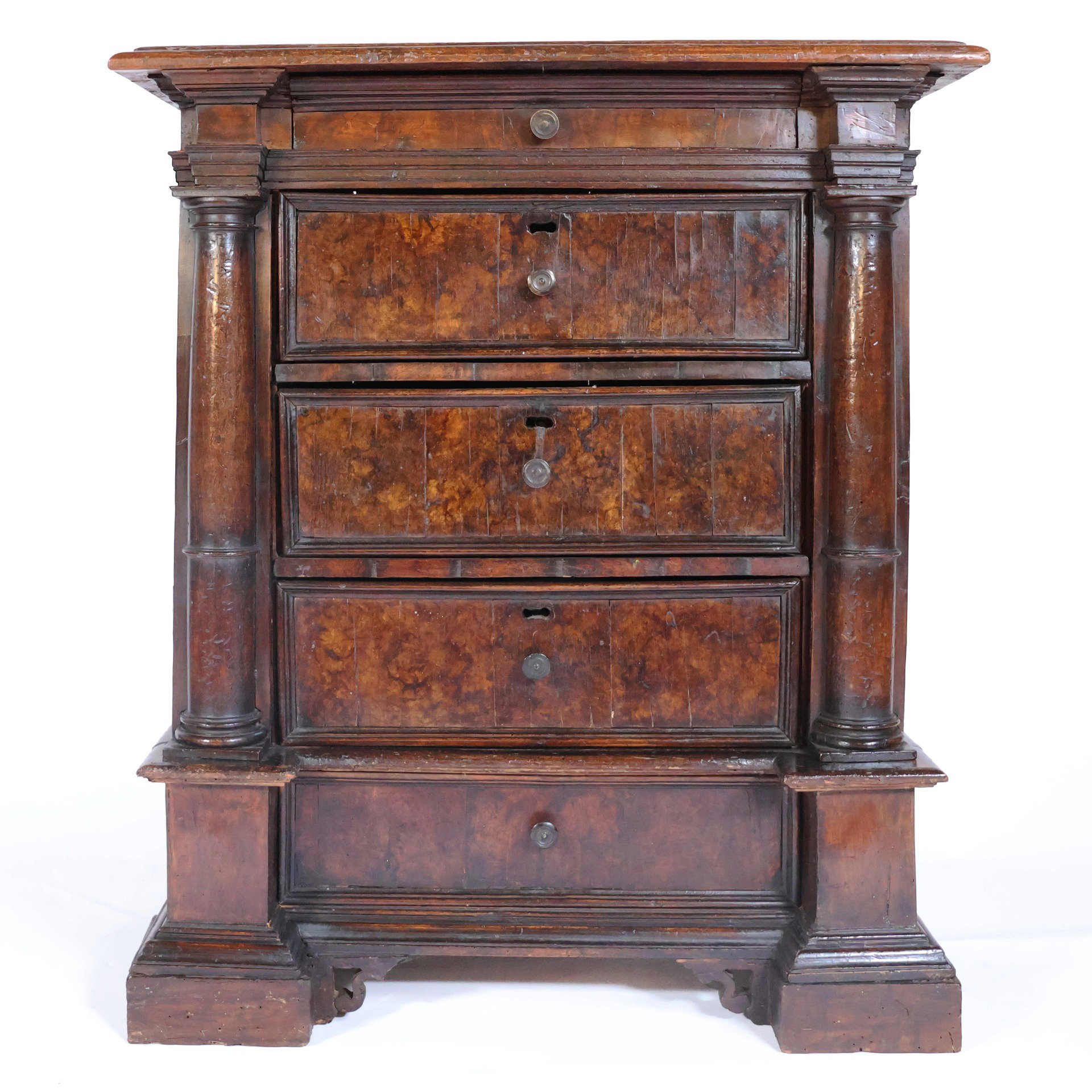 Poplar wood and walnut burl cabinet with secret compartments, Tuscany, late 16th - early 17th century
