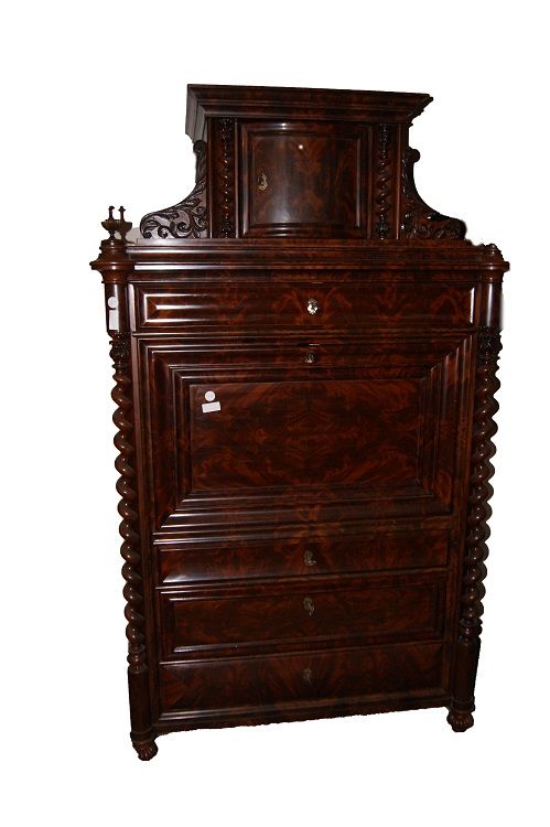 Antiguo secrétaire Biedermeier de caoba y pluma de caoba del siglo XIX