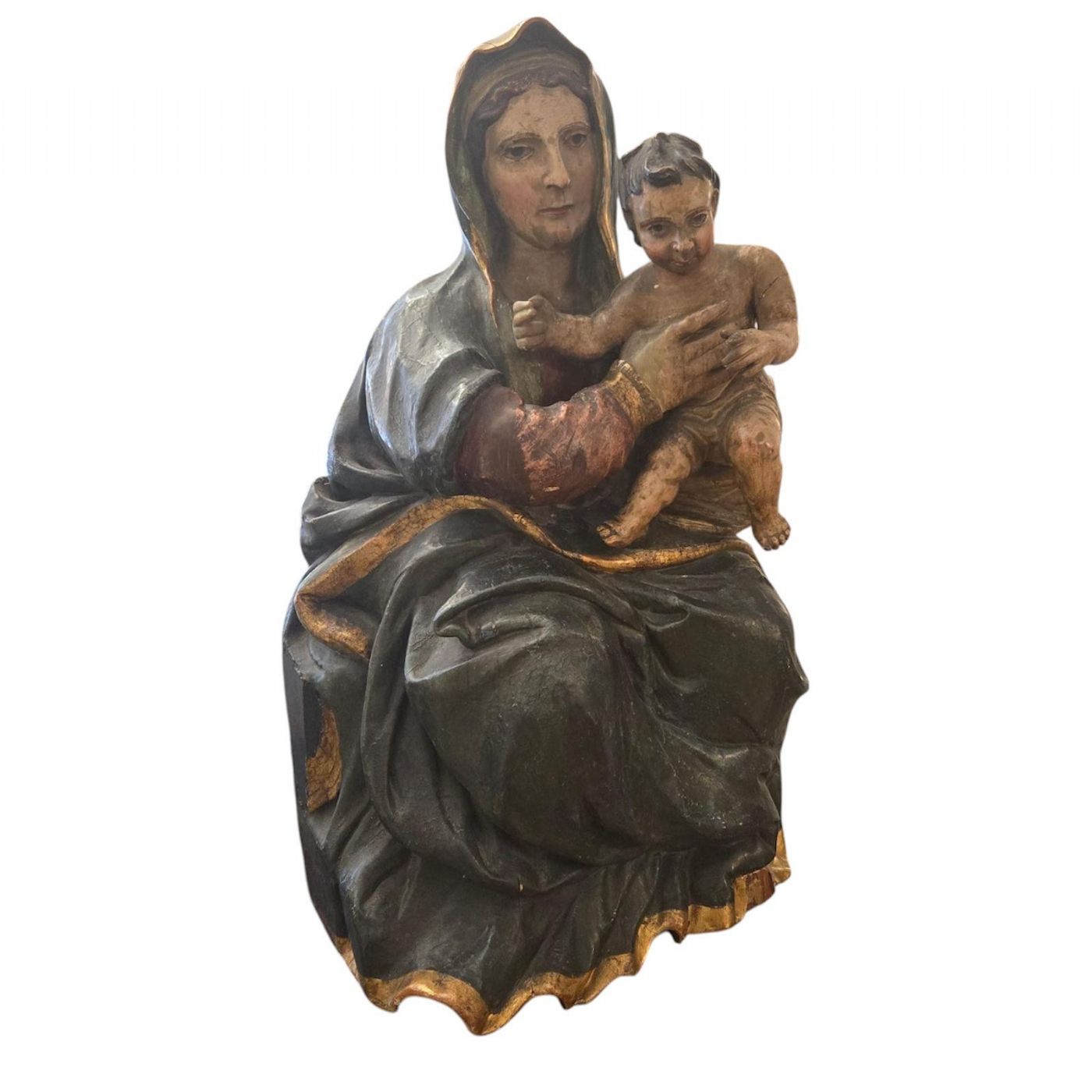 Fabulous polychrome wooden sculpture depicting "Madonna and Child". UMBRIA 16th century